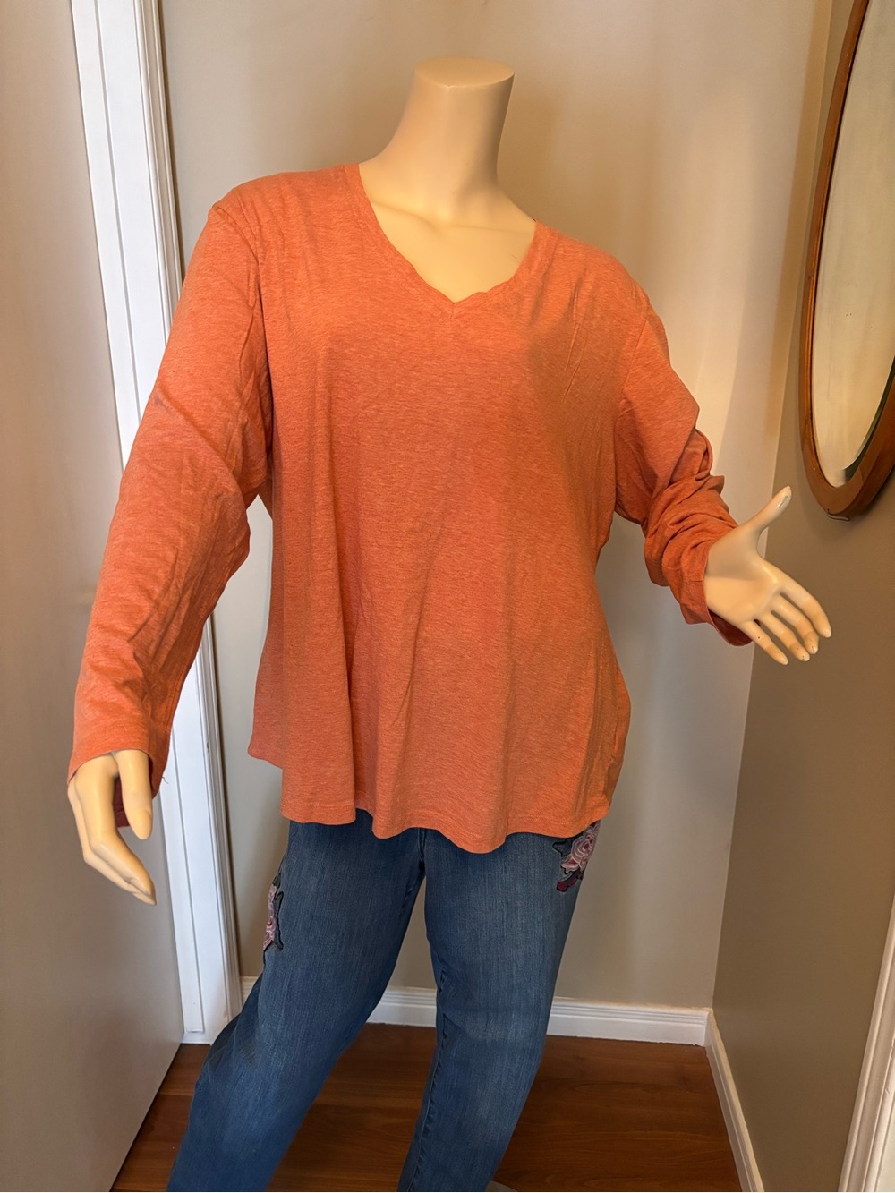 Natural Reflections Coral V-Neck Long Sleeve Top